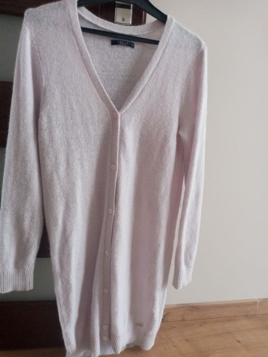 Kardigan na guziki sweter  dlugi moher Sweter pudrowy roz. Jesienny zimowy