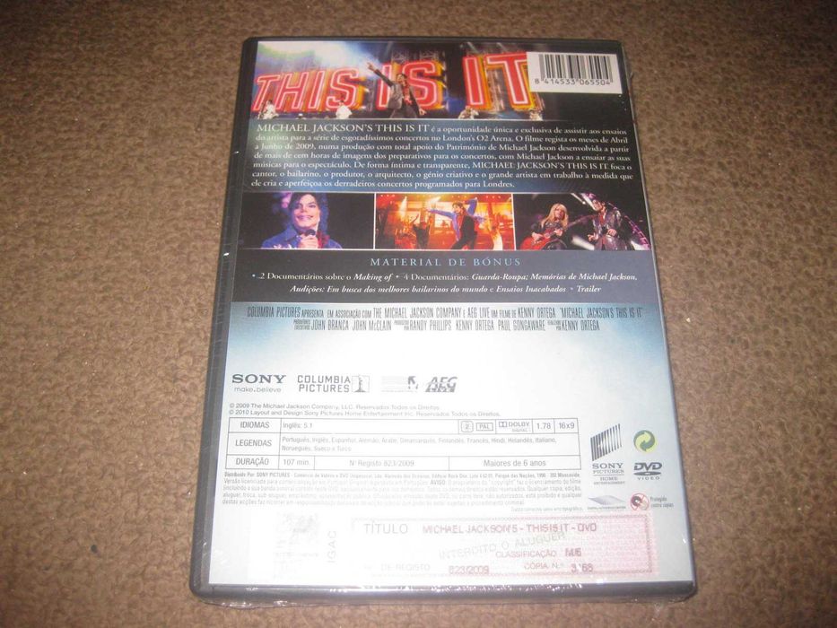 DVD "Michael Jackson's This Is It" Selado!