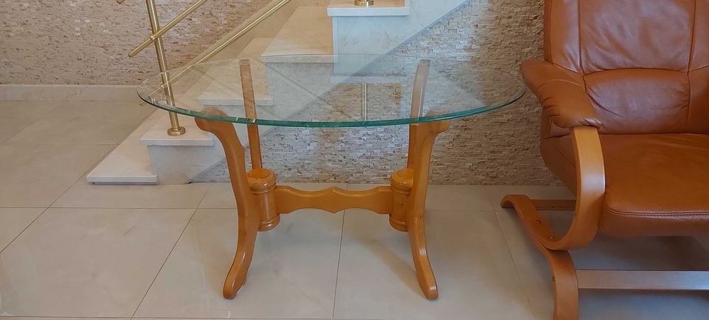 ława lite drewno szklany blat - stolik kawowy