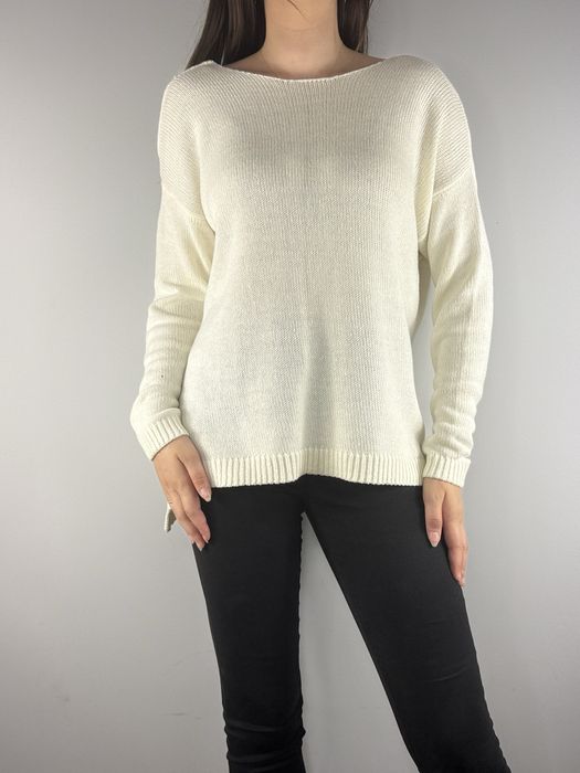 Biały sweter bawełniany oversize z dekoltem na plecach Forever 21 M