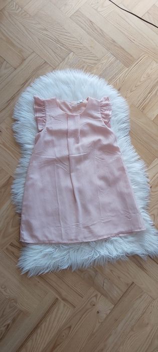 Sukienka nameit 122 morelowa pudrowy róż  falbany z podszewką