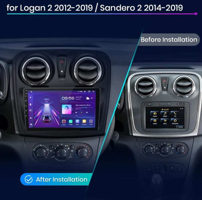 Rádio 9" Dacia Sandero e Logan 2012-19 android CARPLAY WIFI GPS Novo