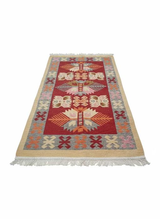 Dywan kilim tkany dwustronny wzór 80x150 terra bordowy