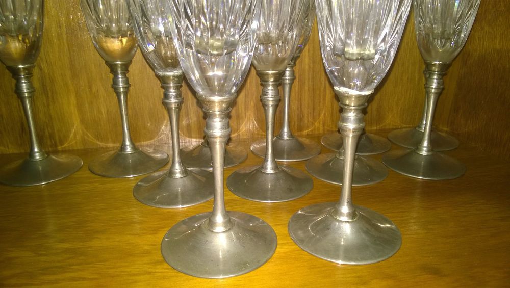 Copos flute em cristal e pé lavrado a casquinha (feitos à mão)