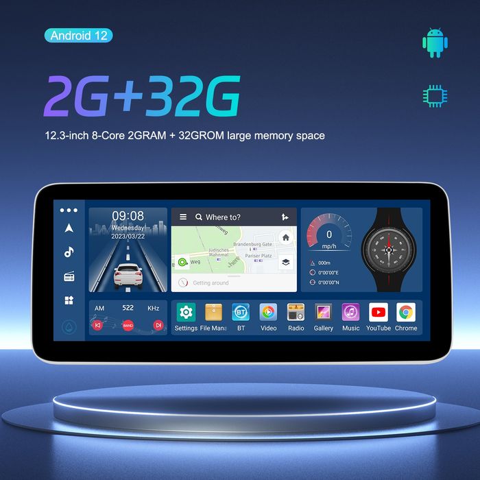 Rádio Android 12 WIFI GPS BLUETOOTH CARPLAY AUTO ANDROID AUTO USB