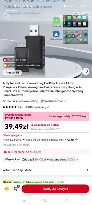 Adapter bezprzewodowy do auta  2w1 CarPlay, Android Auto