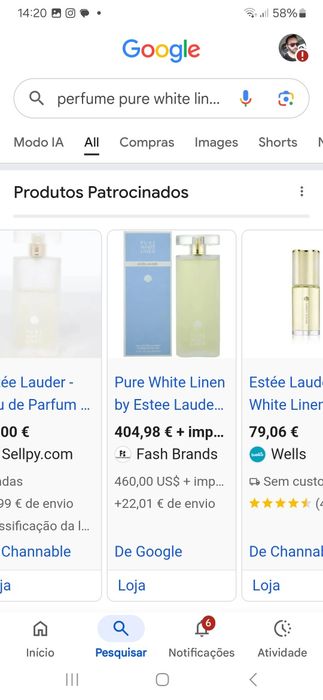 Perfume Estée Lauder pure white Lauder de 100ml perfume descontinuado,preço 140€