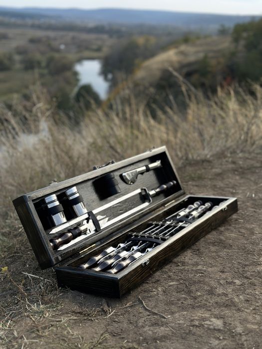 Набір шампурів, шампура у кейсі з дерева, ручна робота