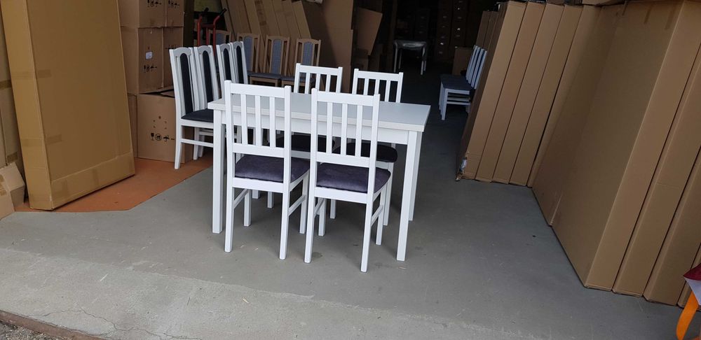 Nowe, STÓŁ + 4 KRZESŁA , BIAŁY + GRAFIT ( szczebelki ) dostawa cała PL