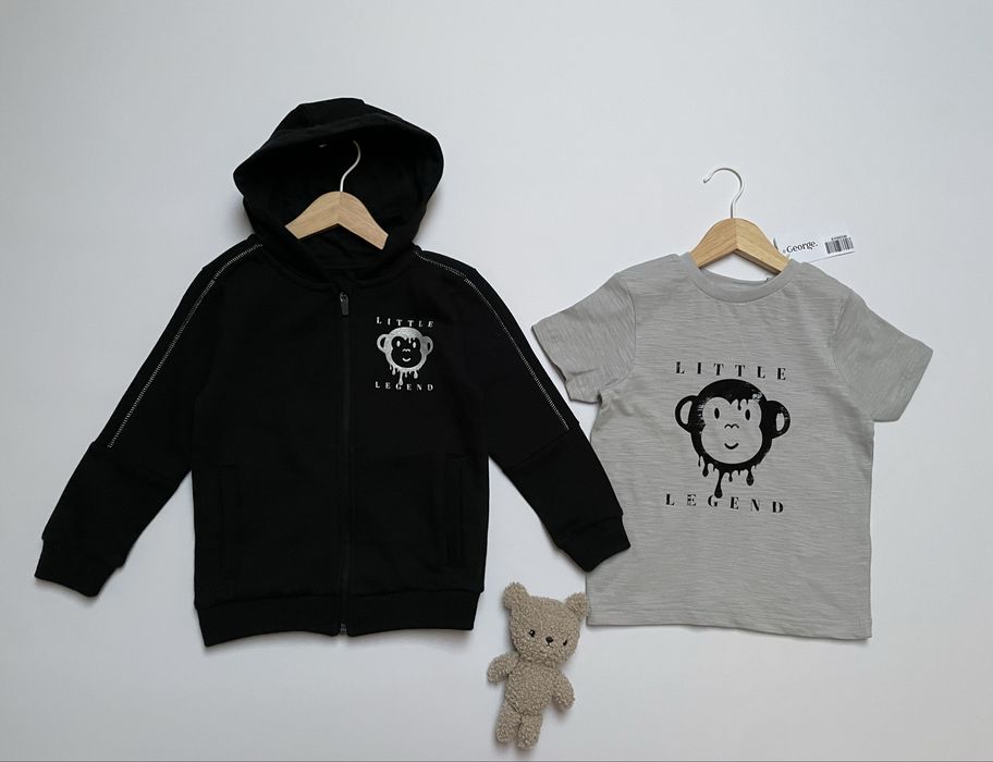 98 104 George czarna bluza dresowa rozpinana ciepła + koszulka tshirt