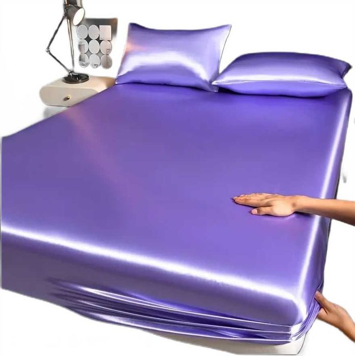 PRZEŚCIERADŁO 120x200cm SATYNOWE lawendowe z gumką luksusowe h143