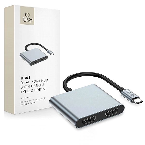 Tech-Protect Hb08 Hub Adapter 4In1 Type-C + Usb2.0 + 2 X Hdmi 4K 60Hz