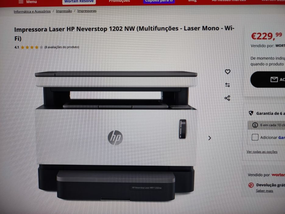 Impressora Laser HP Neverstop 1202nw + recarga
