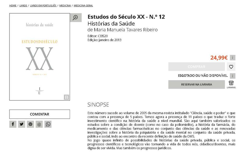 Estudos do Século XX N. 12 Histórias da Saúde, Manuela Tavares Ribeiro