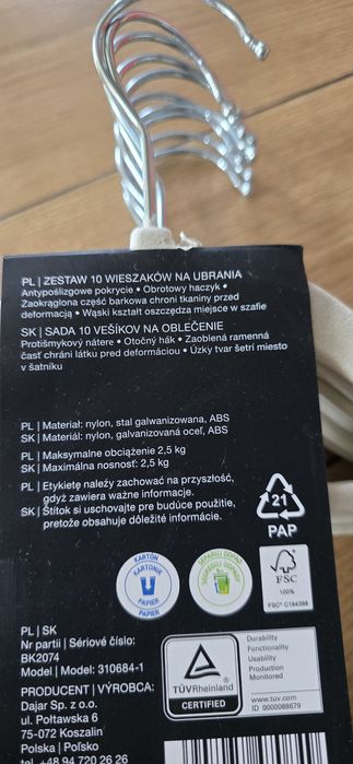 Wieszaki nowe 10 sztuk