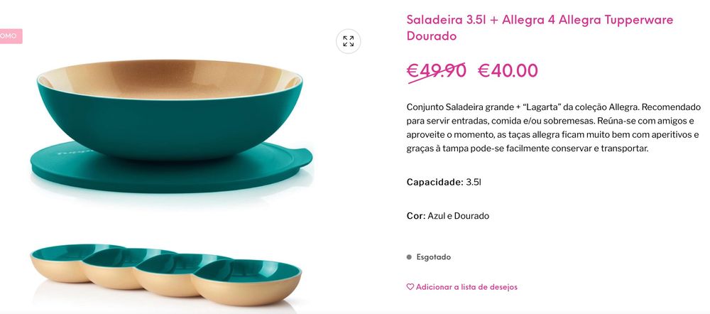 Saladeira 3.5L + Allegra 4 Verde/Dourado Tupperware - Super Preço