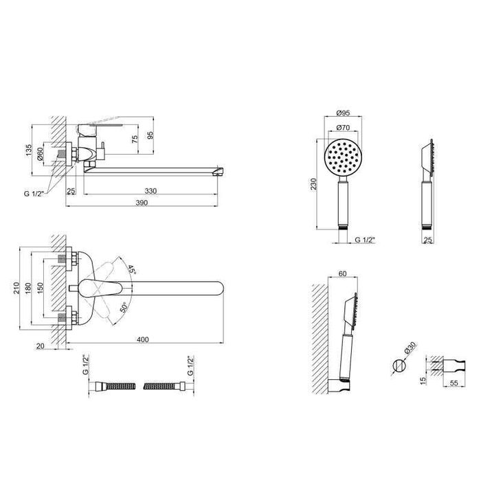Мийка Lidz 5050 +кран для ванни+кран для раковини+кран для кухні, Lidz