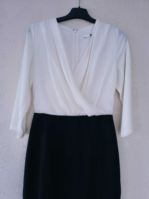 Elegancka biało czarna sukienka, ołówkowa, M, Very
