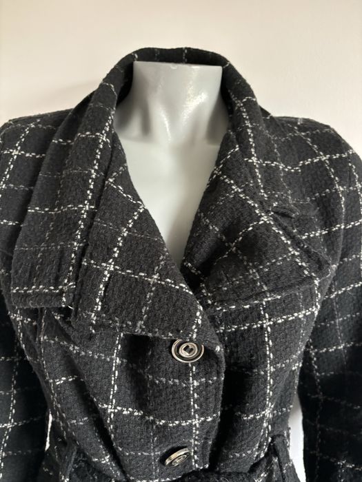 Czarny płaszcz w kratę rozmiar M/L wełniany peacoat