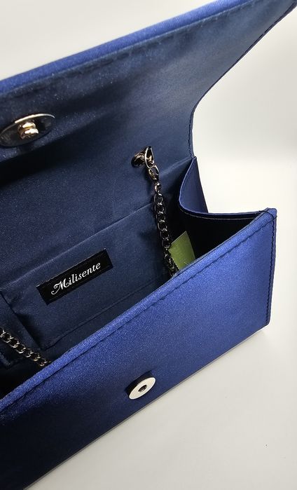 Chabrowa elegancka torebka z diamencikami kokardka na wesele urodziny