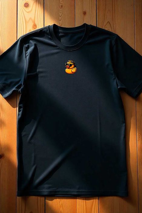 Męska Czarna Koszulka M Kaczka z Czapką | Prezent dla Chłopaka