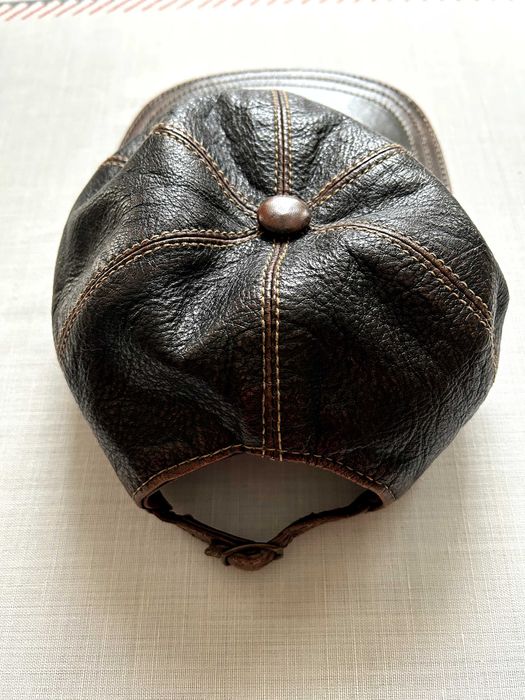 Czapka z daszkiem męska z naturalnej skóry brązowa