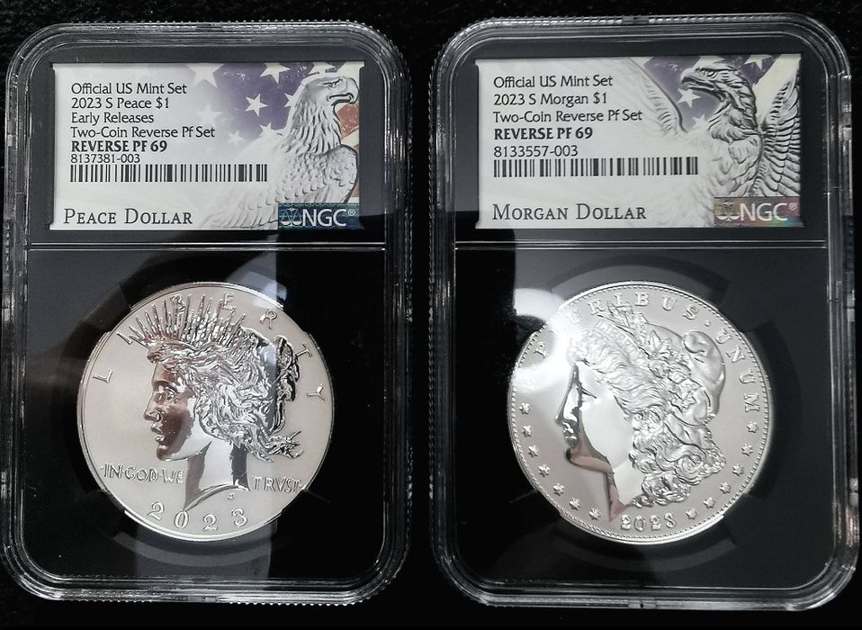 Набір з двох монет 2023р.- Morgan & Peace Dollar Proof Two - Coin Set. СРІБЛО.