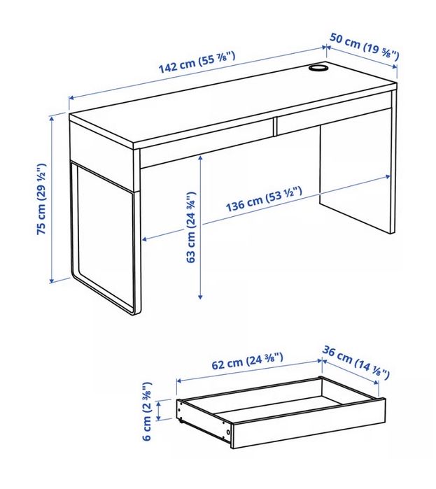 Biurko białe z nadstawką i tablicą magnetyczną  MICKE IKEA
