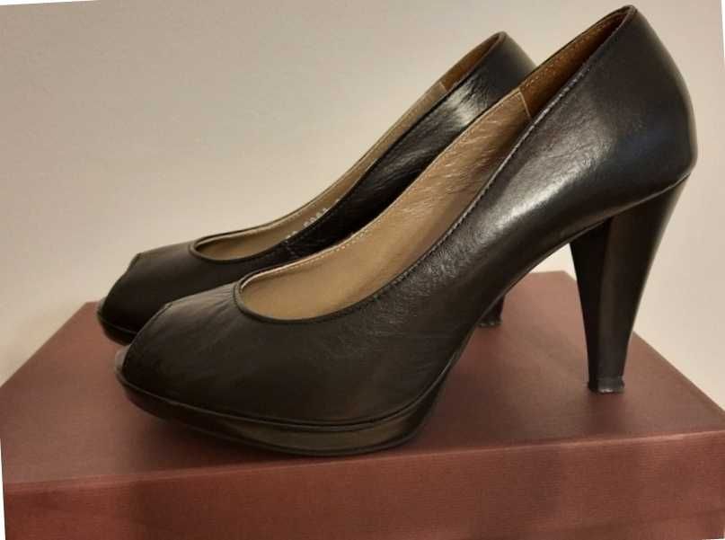 Buty szpilki czółenka Ryłko na platformie r 37 czarne skóra naturalna