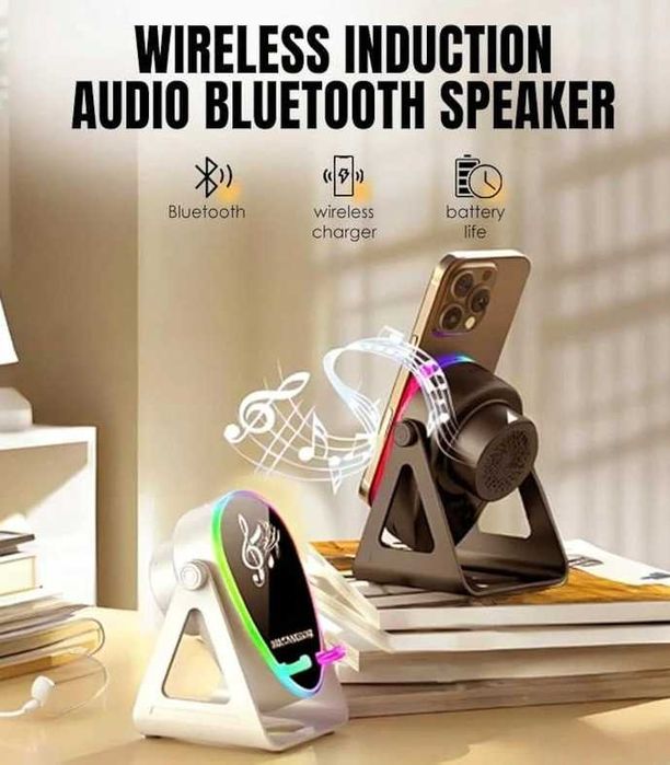 Głośnik Bluetooth 5w1 Uchwyt Na Telefon LED Indukcyjny Powerbank Usb-c Rgb