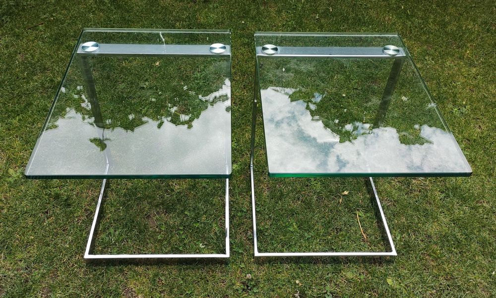 Zestaw szklanych chromowanych stolików Gebra