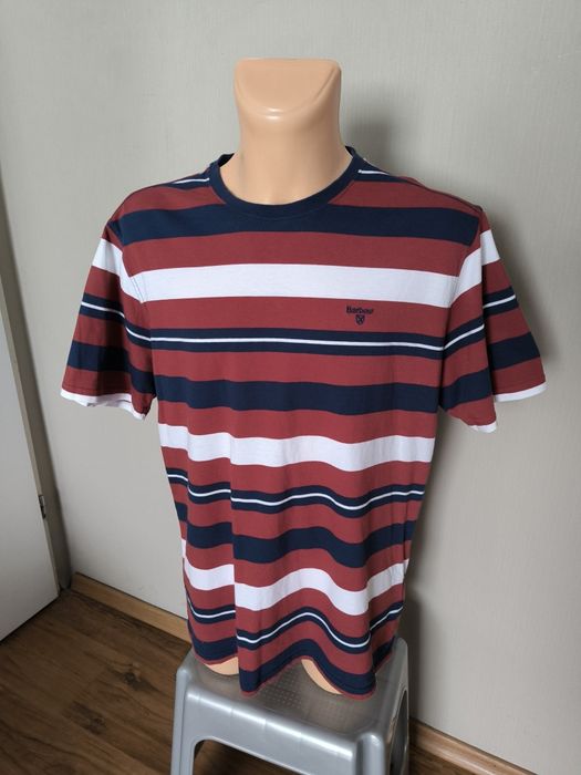 Barbour t-shirt męski w paski L burgund granat biały