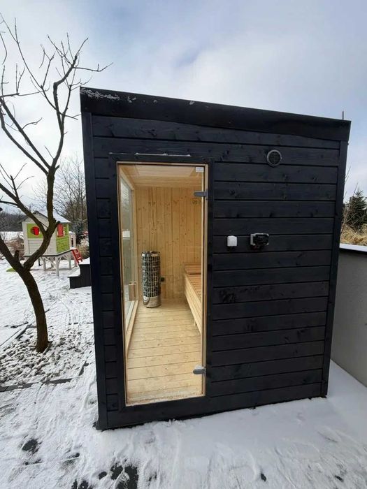 Sauna ogrodowa zewnętrzna fińska OCIEPLONA+PIEC+WITRYNA 2,3x2m