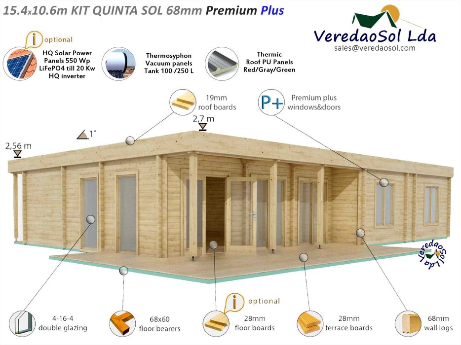 Casa madeira pre fabricada KIT QUINTA SOL T4 139m² - CE A+/A++