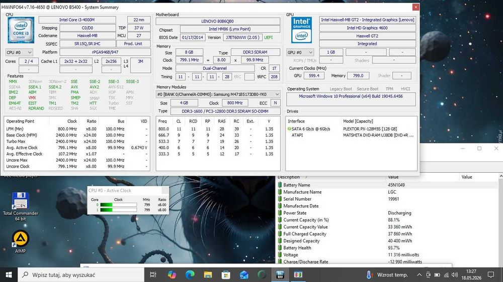 TANIO Lenovo B5400 Intel i3/8GbDDR/SSS/Bateria Super