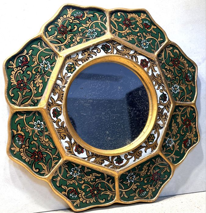 Lindissimo espelho peruano em vidro com pintura reversa - anos 1970