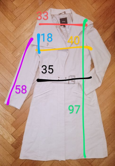 Kremowy długi płaszcz Mango s/36