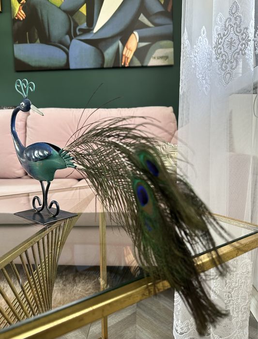 Piękny paw art deco, rzeźba, figura pawia, metaloplastyka