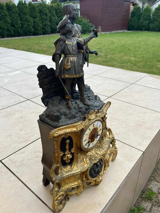 Zegar kominkowy brąz antyk XIXw Francja sygnowany 52cm prezent