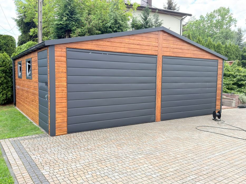 Garaż blaszany drewnopodobny 6x6 plus 2m wiata