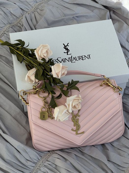 Сумка Saint Laurent / сумочка ів сен лоран рожева чорна біла