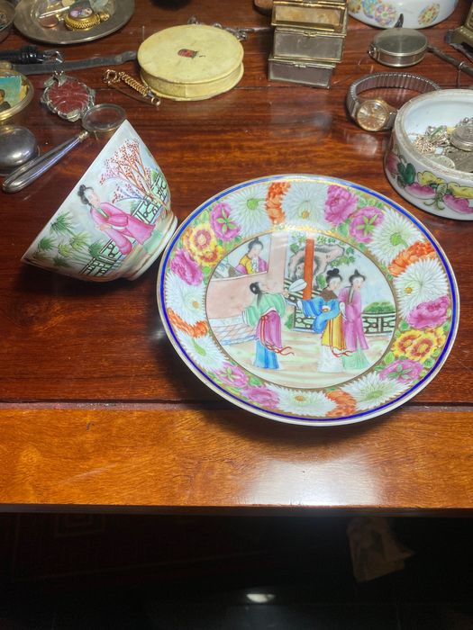 Prato Taça Libação Porcelana chinesa séc XVIII 14,5 cm