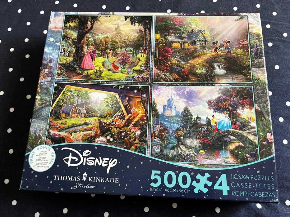 Puzzle Schmidt - Disney por Thomas Kinkade: 1000 peças; 4x 500 peças (Pequena Sereia, Aristogatos, Pocahontas, 101 Dálmatas, Rei Leão, Peter Pan)