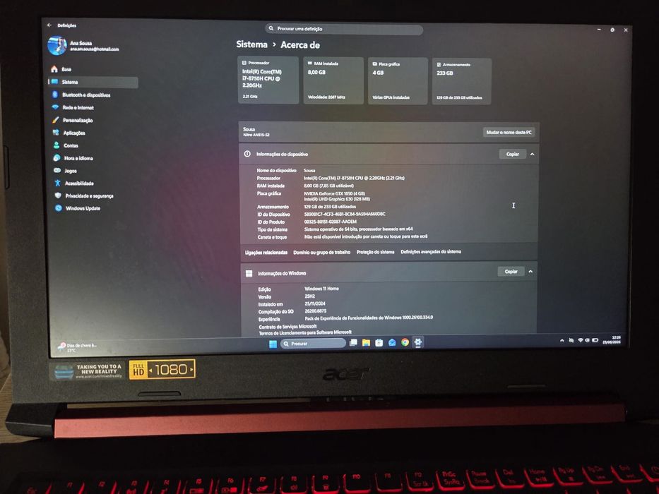 Portatel acer nitro 5  i7