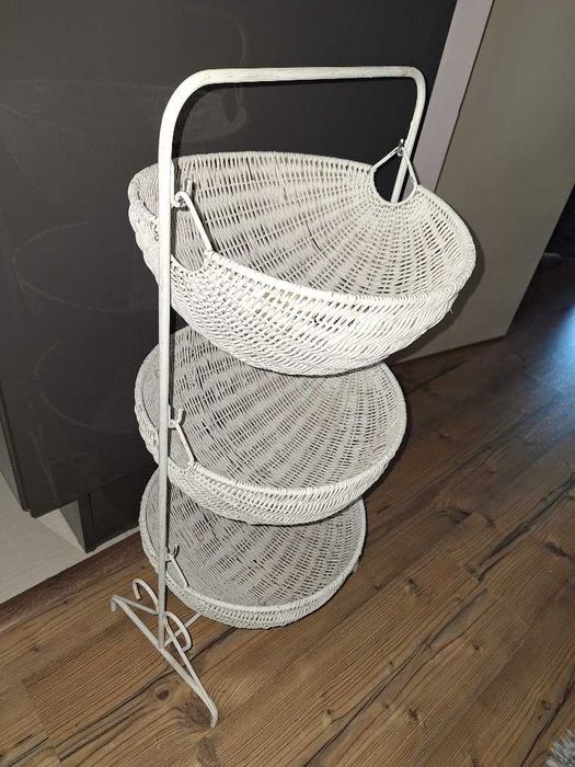 Regalik ratanowy kwietnik owocarka 3 koszyki białe