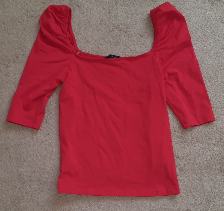 Bluzka czerwona new look bluzka 3/4 bluzka dopasowana bluzka bufki