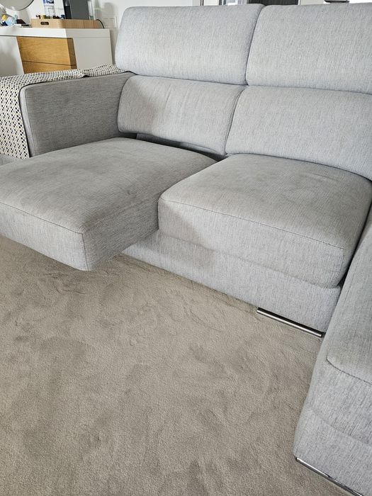 Sofá chaise longue cinzento modular | Assentos extensíveis + 2 bancos