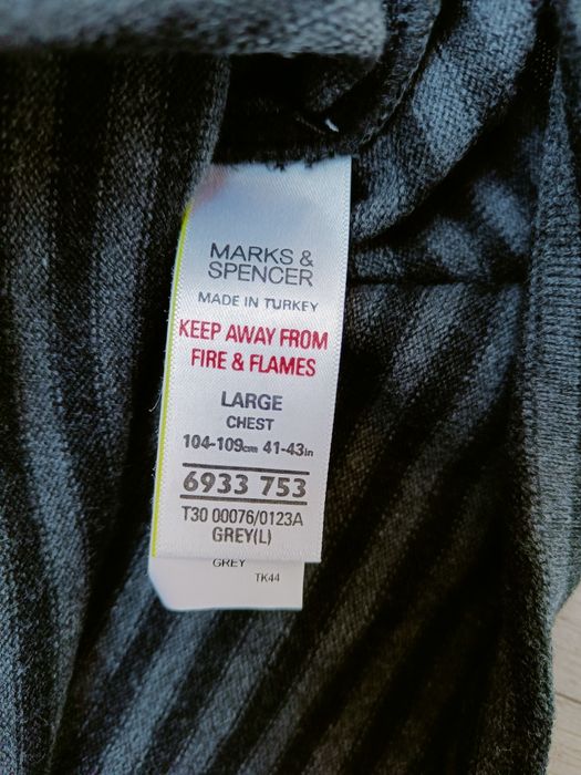 Szary sweter męski w czarne paski, Marks & Spencer, rozmiar L / 40