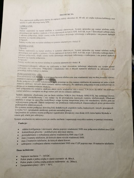 Alarm  na kartę sim