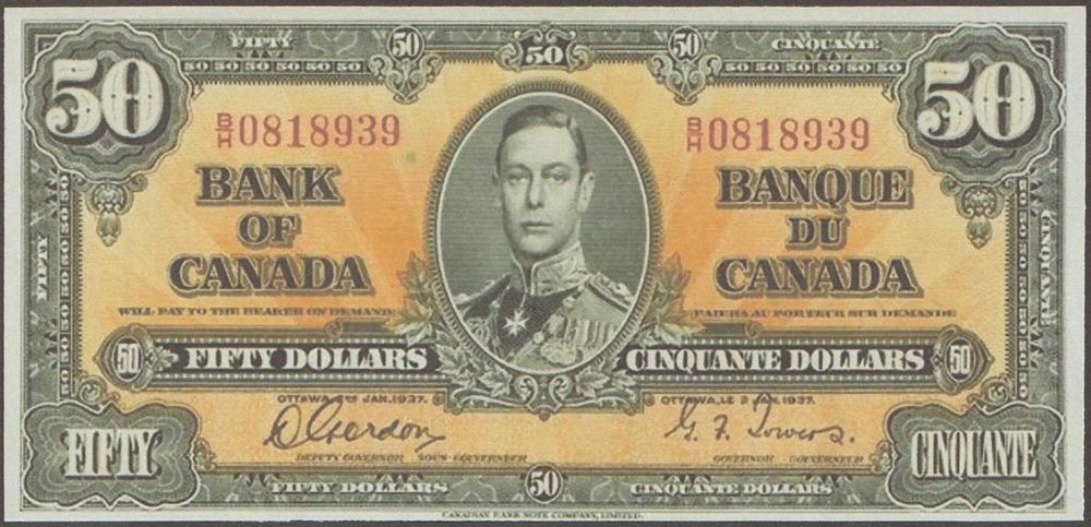 Kanada 50 dolarów 1937 - król  Jerzy VI - BH